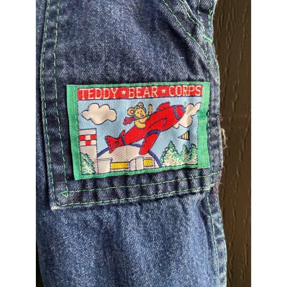Vintage OshKosh B’Gosh USA Plaid Teddy Bear Corps Denim Vestbak Overalls Size 6M